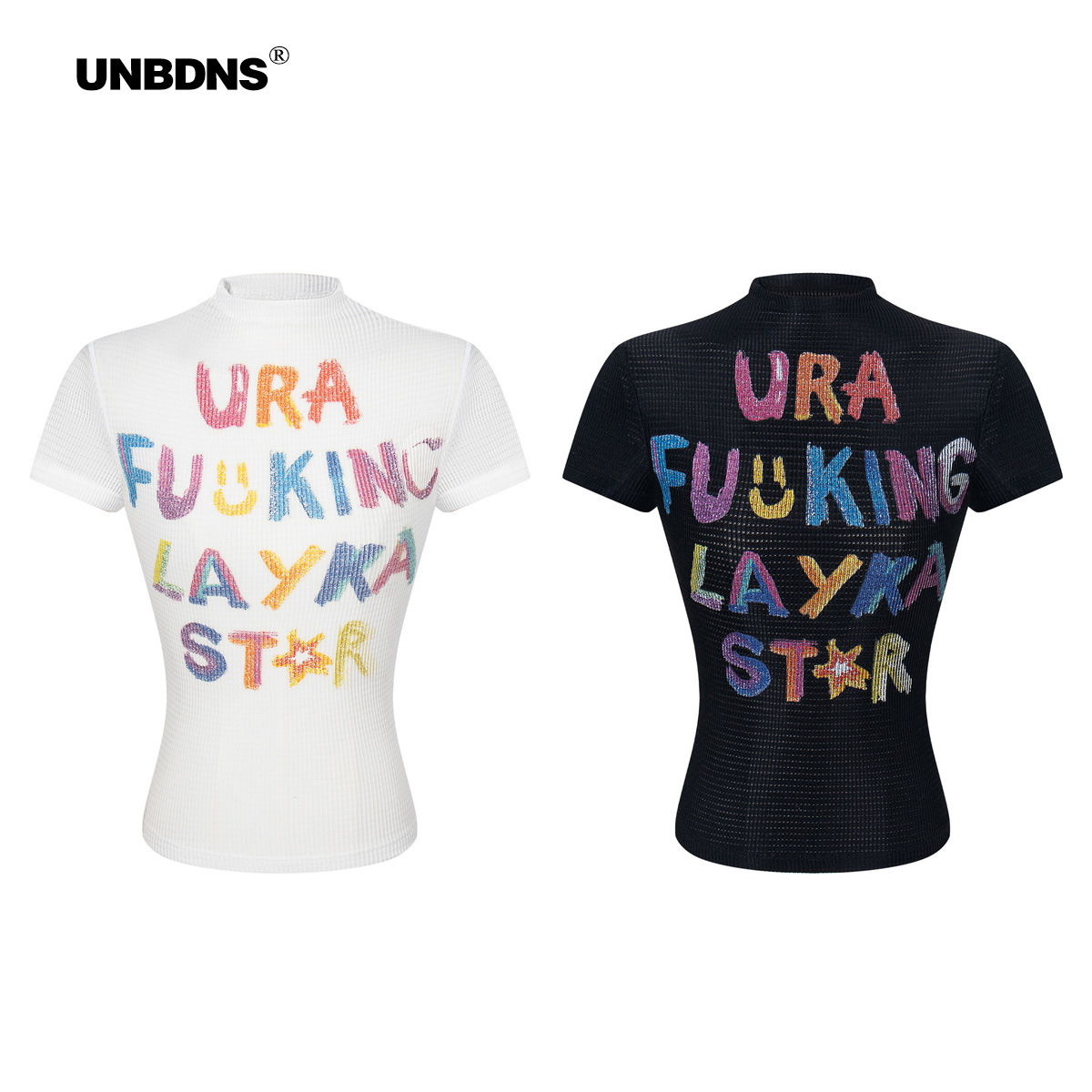 Unbdns Celebrity Style American Graffiti Style Black Letter Hot Girl American Sweet and Spicy Pleated T-Shirt Short Top