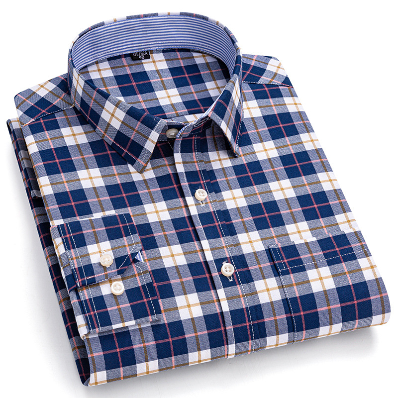 New Spring and Autumn Men's Long Sleeve Shirt 100% Cotton Oxford Spinning Shirt Super plus size Fashion Casual Plaid Top