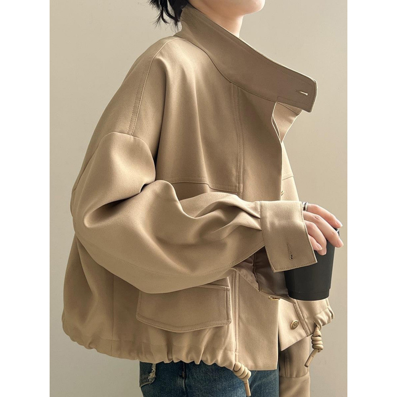 Korean Style Retro Short Bomber Jacket Coat Women's Spring New Loose American Casual Motorcycle Coat