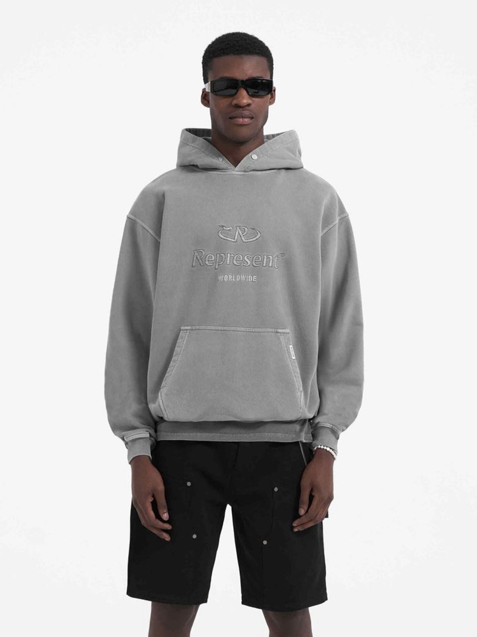 Represent Track New Embroidered Hooded Washed Sweatshirt Loose High Street Fashion Brand Casual Men