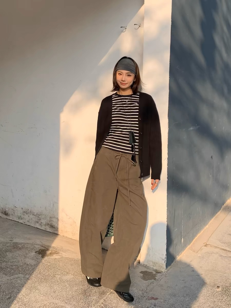 New Arrival Machete Cocoon-Shaped Sickle Vintage Split High Density Pure Cotton Medium-Low Waist Loose Drawstring Casual Pants Women's 5202