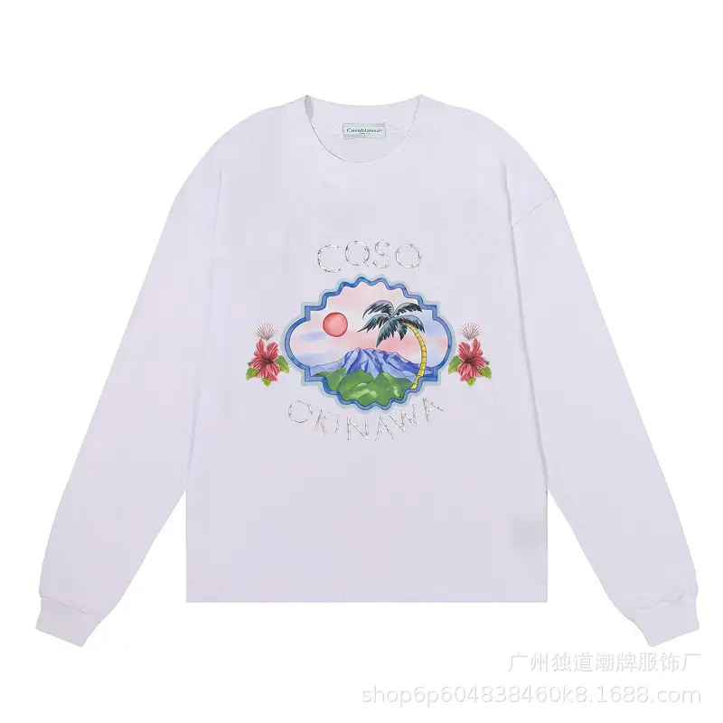 Foreign Trade Trbottomy Brand Casablanca Casa Classical Printed Heavy Cotton Long-Sleeved Bottoming Shirt for Men and Women Couple T-Shirt