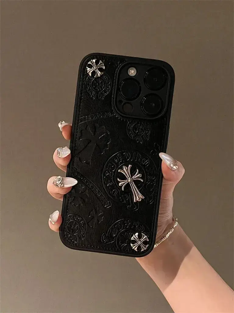 iPhone 14 Pro Max Cross Pattern Phone Case Black