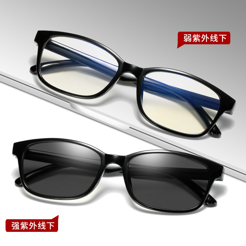 New smart color-changing anti-blue light 3028 flat lens mobile phone glasses photosensitive color-changing gray lens shallow and dark