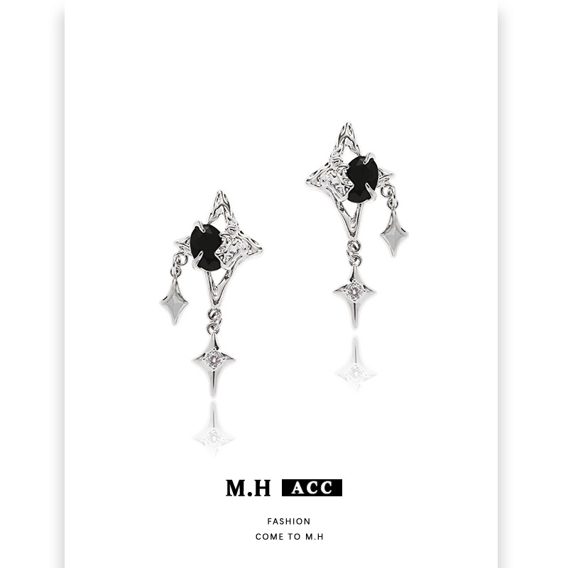Four Awn star long earrings high-grade light luxury temperament exaggerated fashion personality unique cold style ear jewelry for women