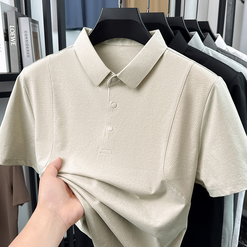 Breathable Mesh Ice Silk Short-Sleeved Men's T-Shirt Summer Style Sports Fashion Casual Quick-Drying Half-Sleeved Cooling Polo Shirt for Men