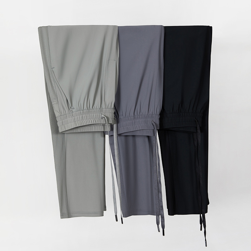 Summer New Style Cool Ice Silk Fabric Quick-Dry High-Elastic Fashionable Elastic Waist Solid Color Casual Pants Men's Sports Long Pants