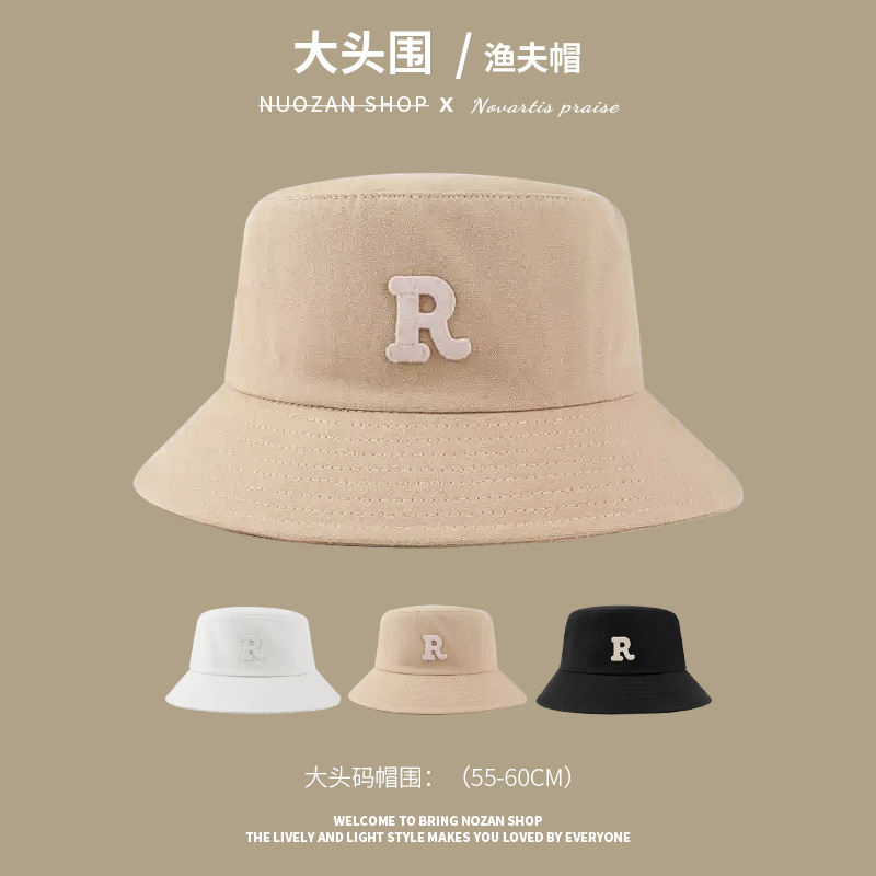 Big Head Waves Fisherman Hat Women's Letter All-match Basin Hat Spring and Autumn Korean-style Sunscreen Sunshade Hat Trendy Travel Face-covering Hat for Men