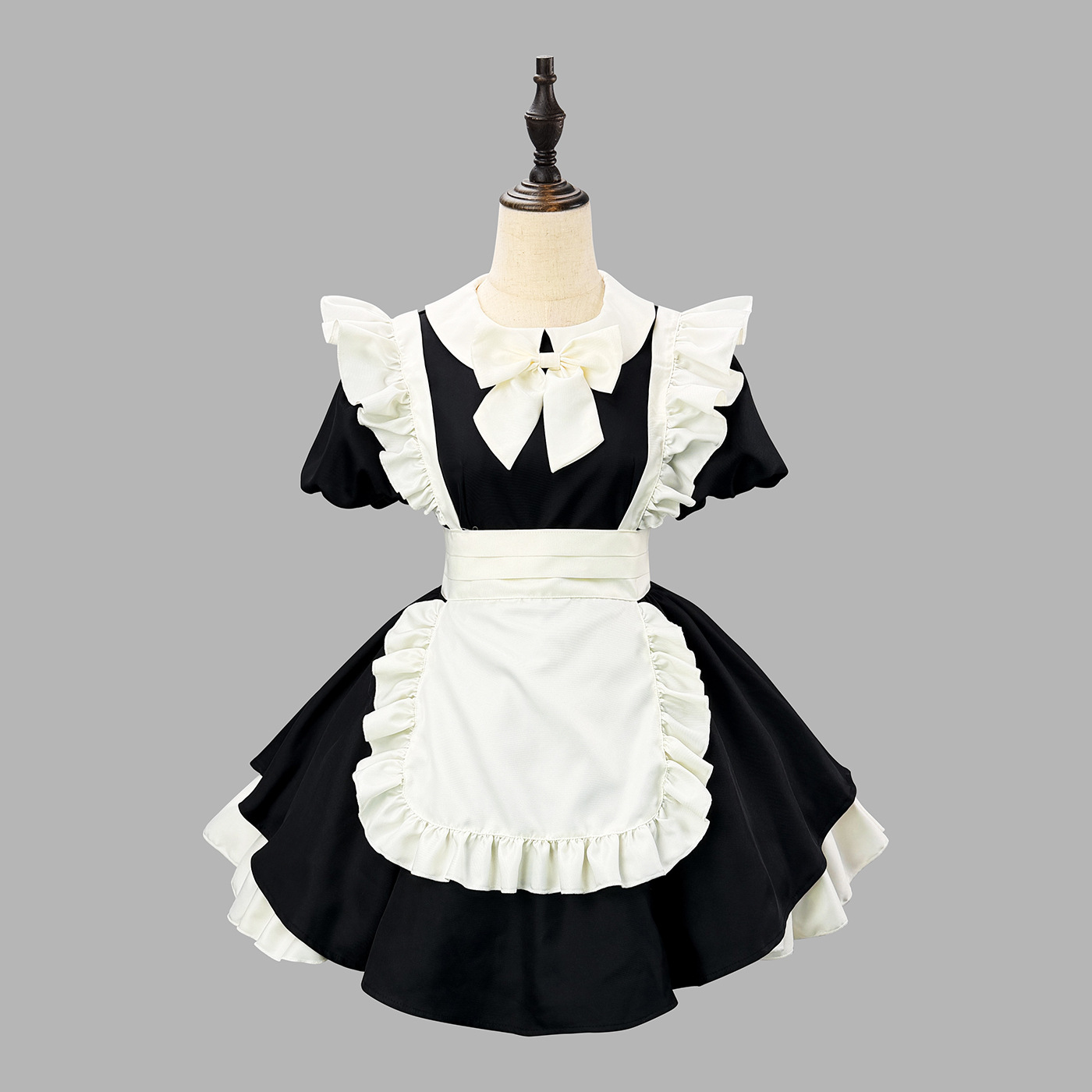 New Vintage-Style Pleated Ruffle Maid Outfit Cos Cute Classical Mori Girl Lolita Set Dress