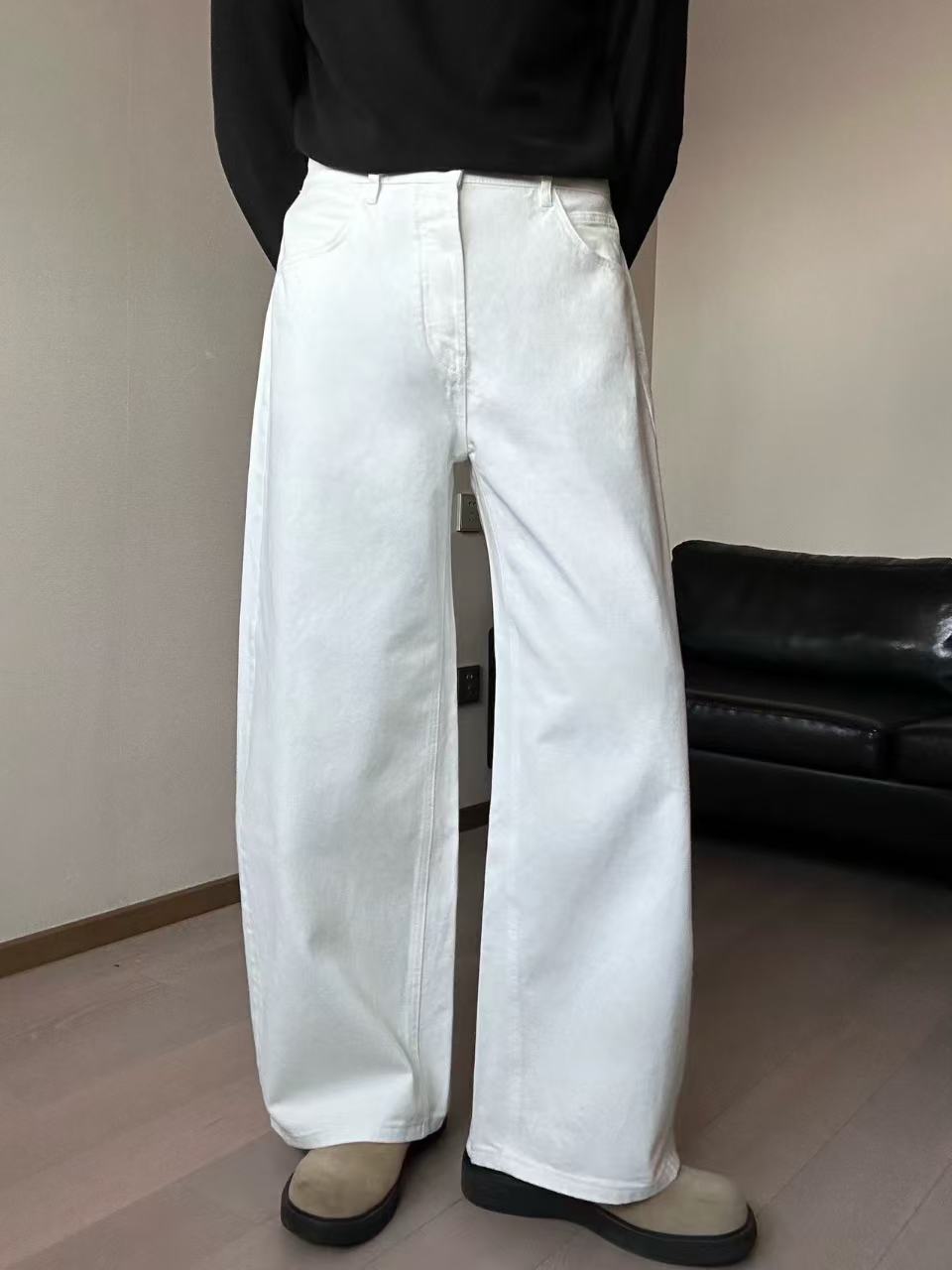 American Style Straight White Slack Casual Pants High-end Loose All-match Wide-leg Washed Jeans Trendy for Men and Women