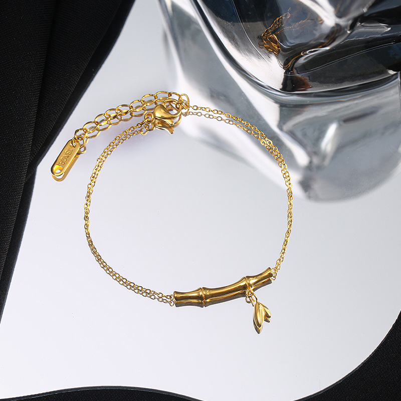 High-rise Bamboo Anklet Korean Simple Bamboo Bracelet Titanium Steel No Fade Internet Celebrant Live Explosions Niche