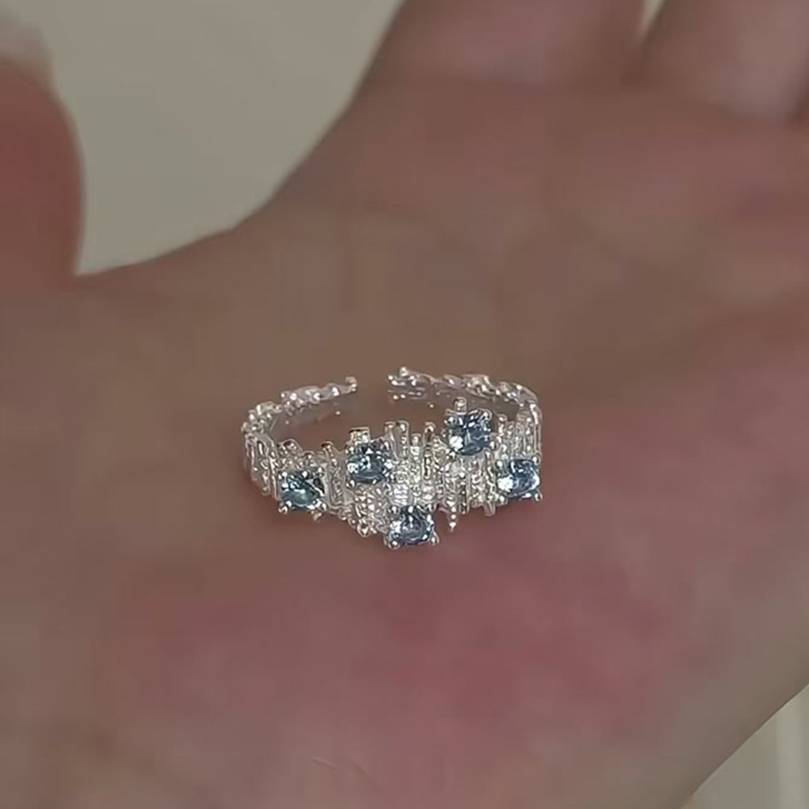 Zircon Round Irregular Ring for Women, Exquisite, Elegant, Accessible Luxury, Fashionable and Versatile Open Ring Ins Style Index Finger Ring