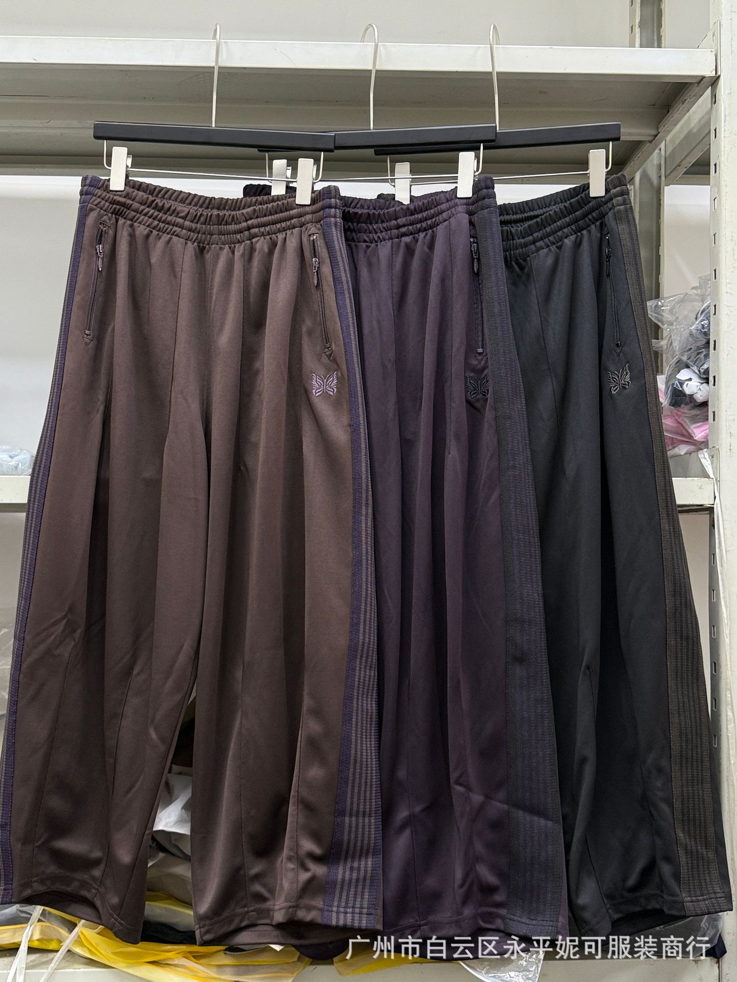 Cross-Border Needles Hd Track Pants with Butterfly Embroidery, Japanese-Style Wide-Leg Pants with Woven Tape, Balloon Long Pants