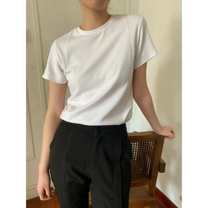 Longmei Simple Pure Cotton Round Neck Short-Sleeved T-Shirt for Women 2026 Spring and Summer New Vkc Style Versatile Basic Top for Commuting