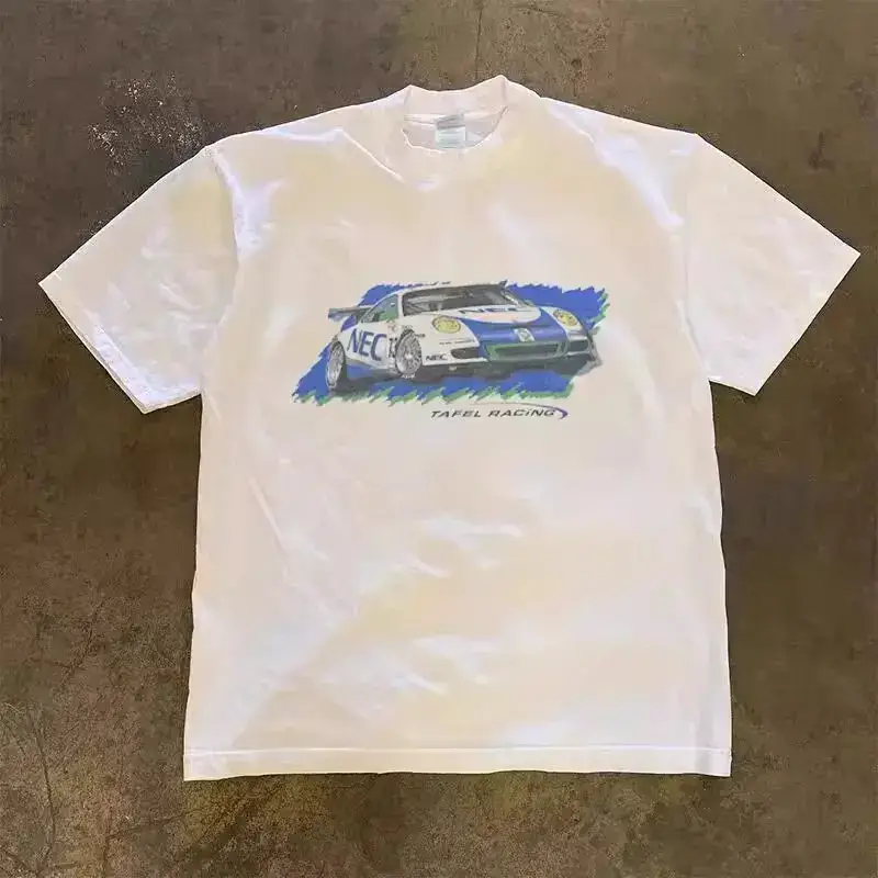 古着屋NoT 古着感休闲复古ins赛车风短袖T恤潮流穿搭hiphop嘻哈风