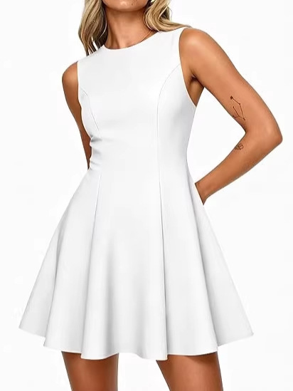 Cross-Border Amazon 2026 Summer Women's Dress, Elegant Sleeveless Boat Neck A-Line Style, Spring Japanese and Korean Casual Wear