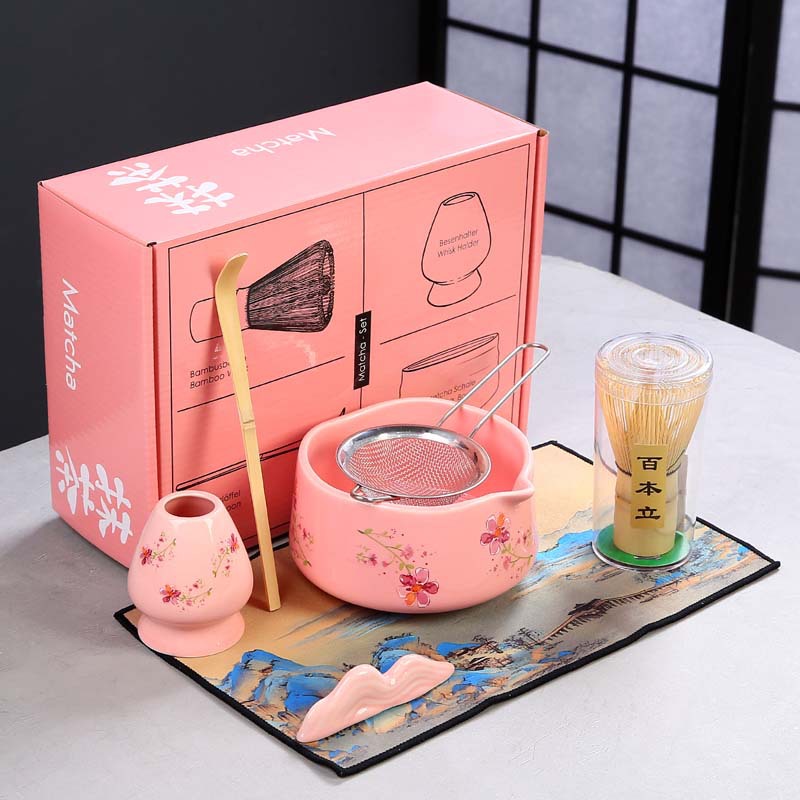 New Ceramic Matcha Bowl Set Japanese Tea Ceremony Tea Whisk Stand Retro Style Matcha Stirrer