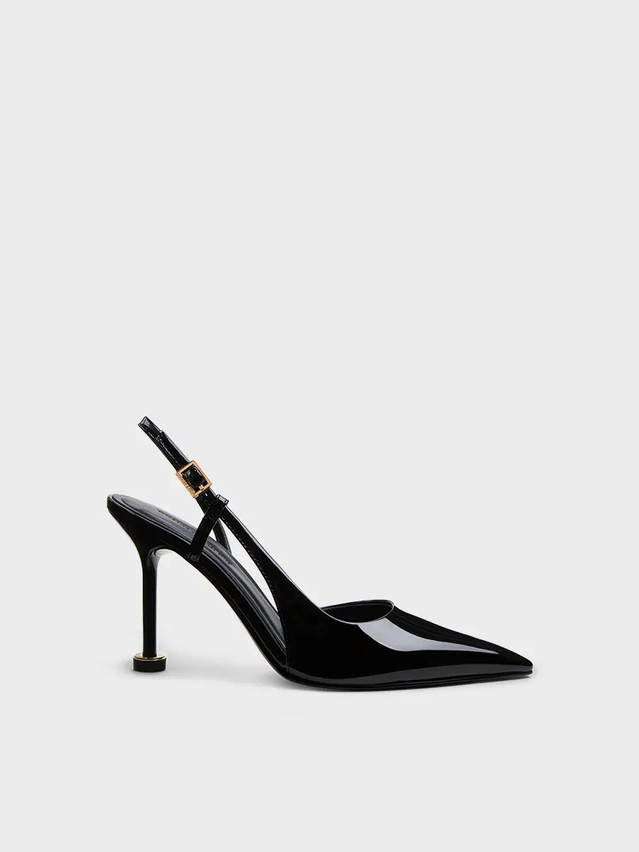 Charles & Keith25 Summer New Arrival CK1-60280477 Patent Leather Pointed Zebra Pattern High Heel Sandals for Women
