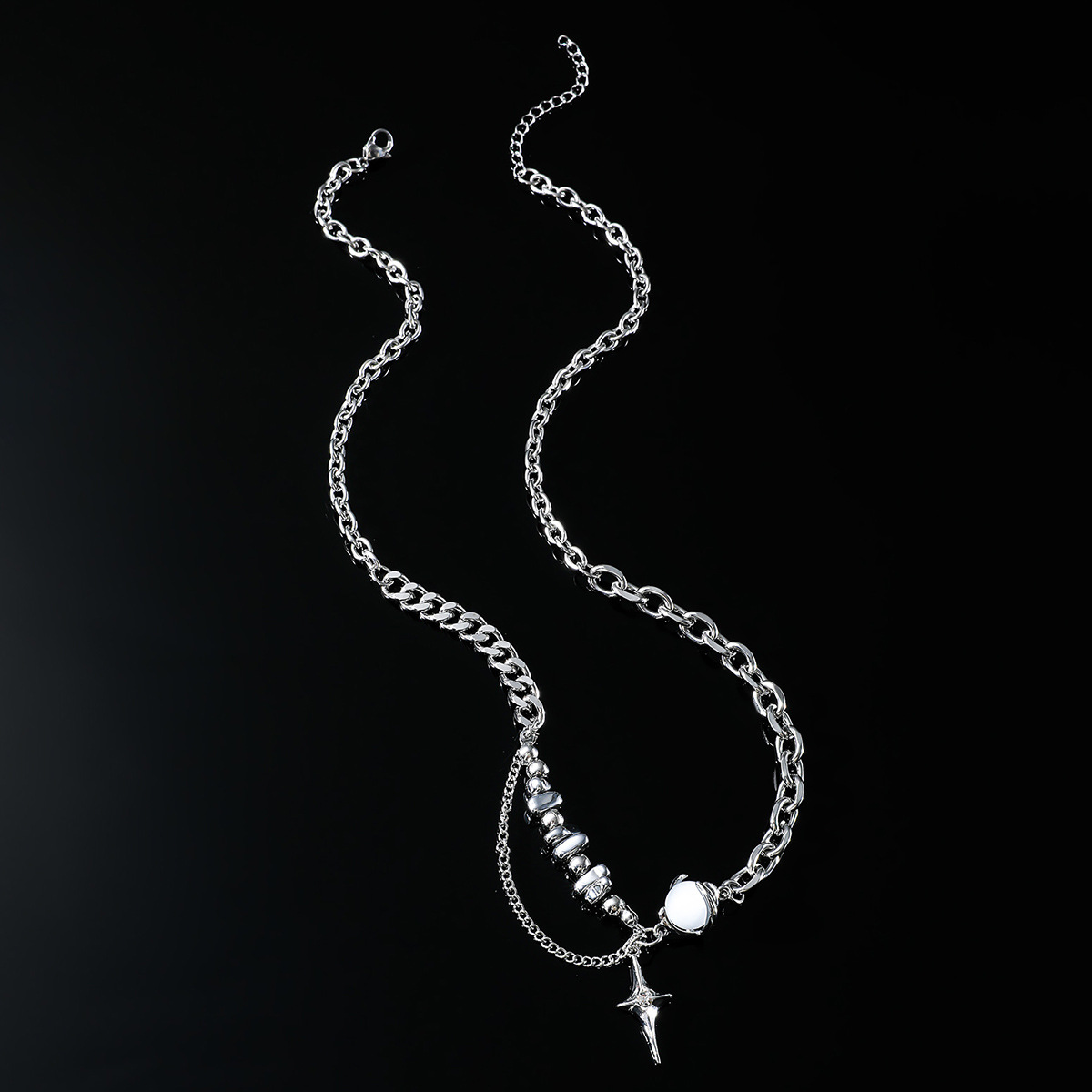 European and American Titanium Steel Stitching Cross Necklace Jewelry Men's High-end Sense Design Niche Cat's Eye Stone Star Amos Clavicle Chain Women
