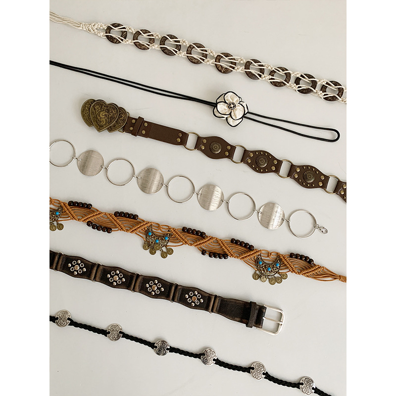 Bohemian Ethnic Style Woven Belt Women's Skirt Denim Pants Waist Chain Retro Tight Waist Rope Accessories Trendy