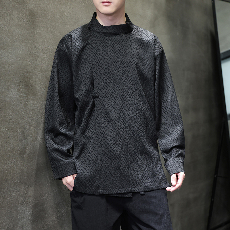 Long sleeve shirt python jacquard men's retro Chinese style buckle coat Hanfu spring and autumn youth shirt national fashion