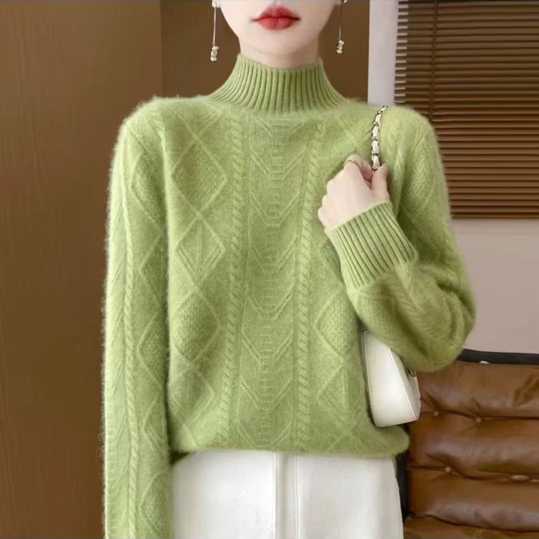 High-Neck Thick Solid Color Cable Knit Base Sweater for Women, 2026 New Spring and Autumn Plus-Size Women's Top, Autumn and Winter Sweater