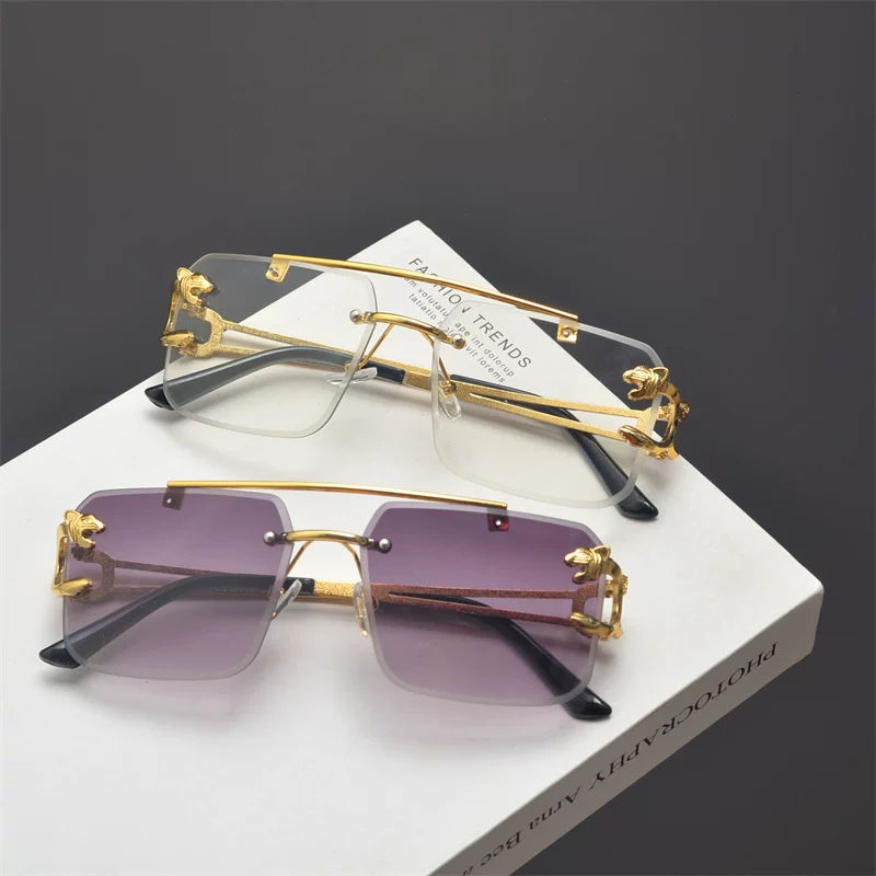 European and American retro square frame cut edge sunglasses for men and women, trendy personality, frameless ocean piece, metal box sunglasses