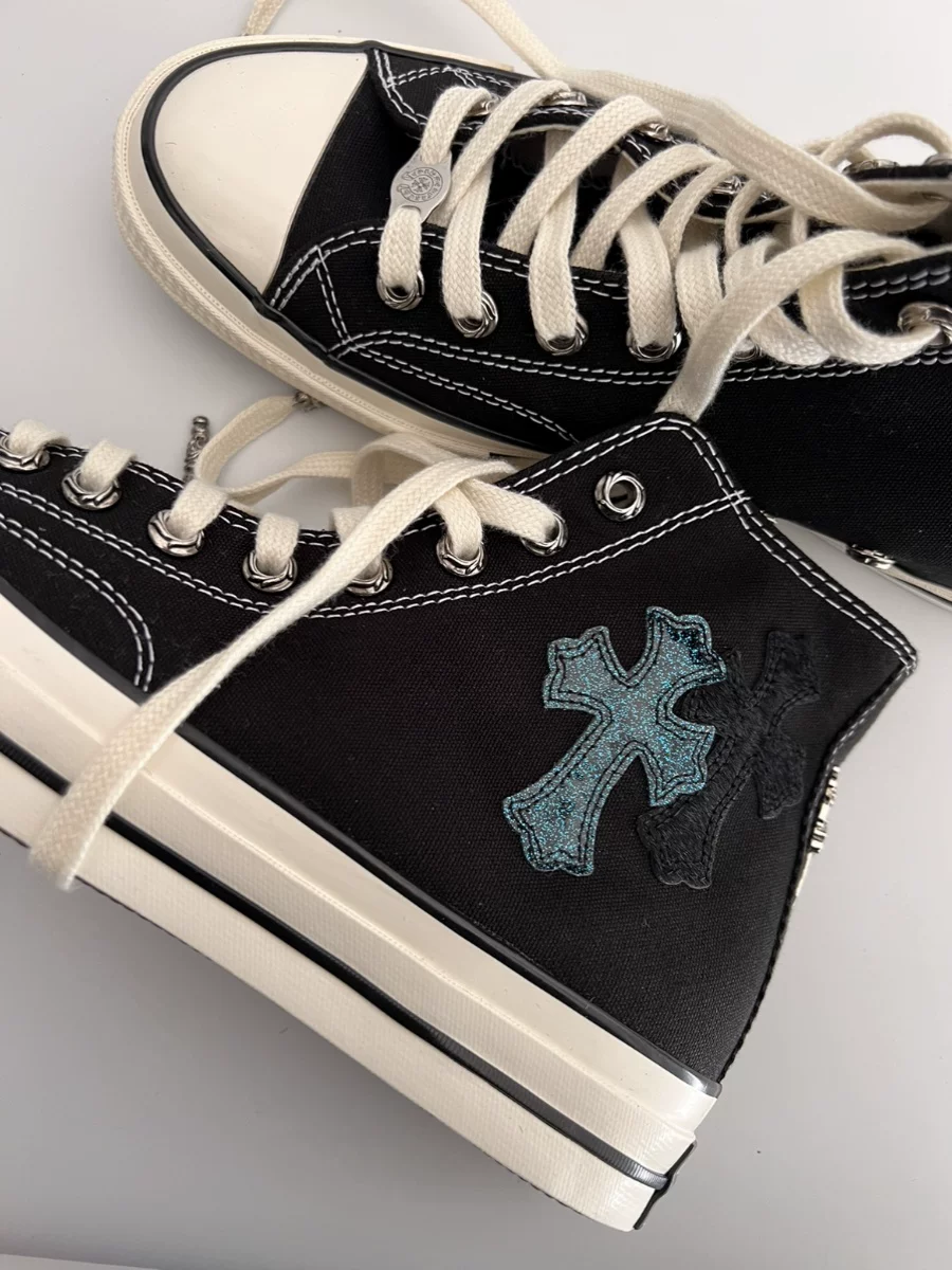 Remake Custom Cross-Stitch Leather Eyelet Buckle Versatile Non-Slip Wear-Resistant High-Top Canvas Shoes Unisex