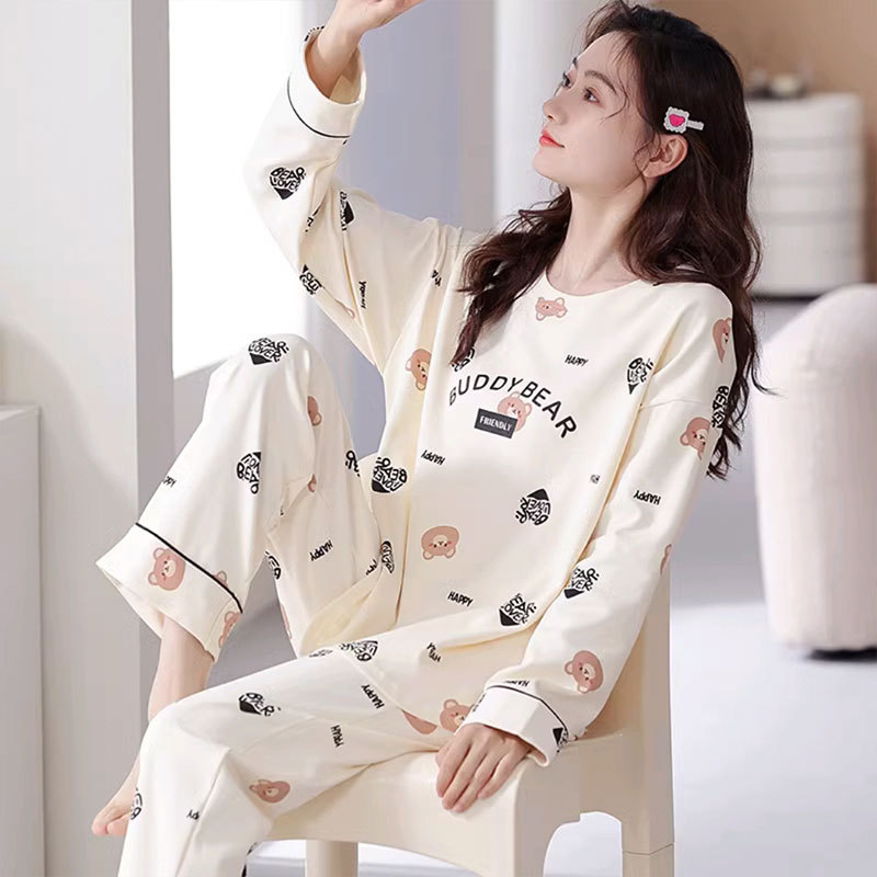 Pure Cotton Pajamas for Women 2026 New Spring and Autumn Long-Sleeved Internet Celebrity Style Cute Autumn and Winter Cotton Home Wear Set