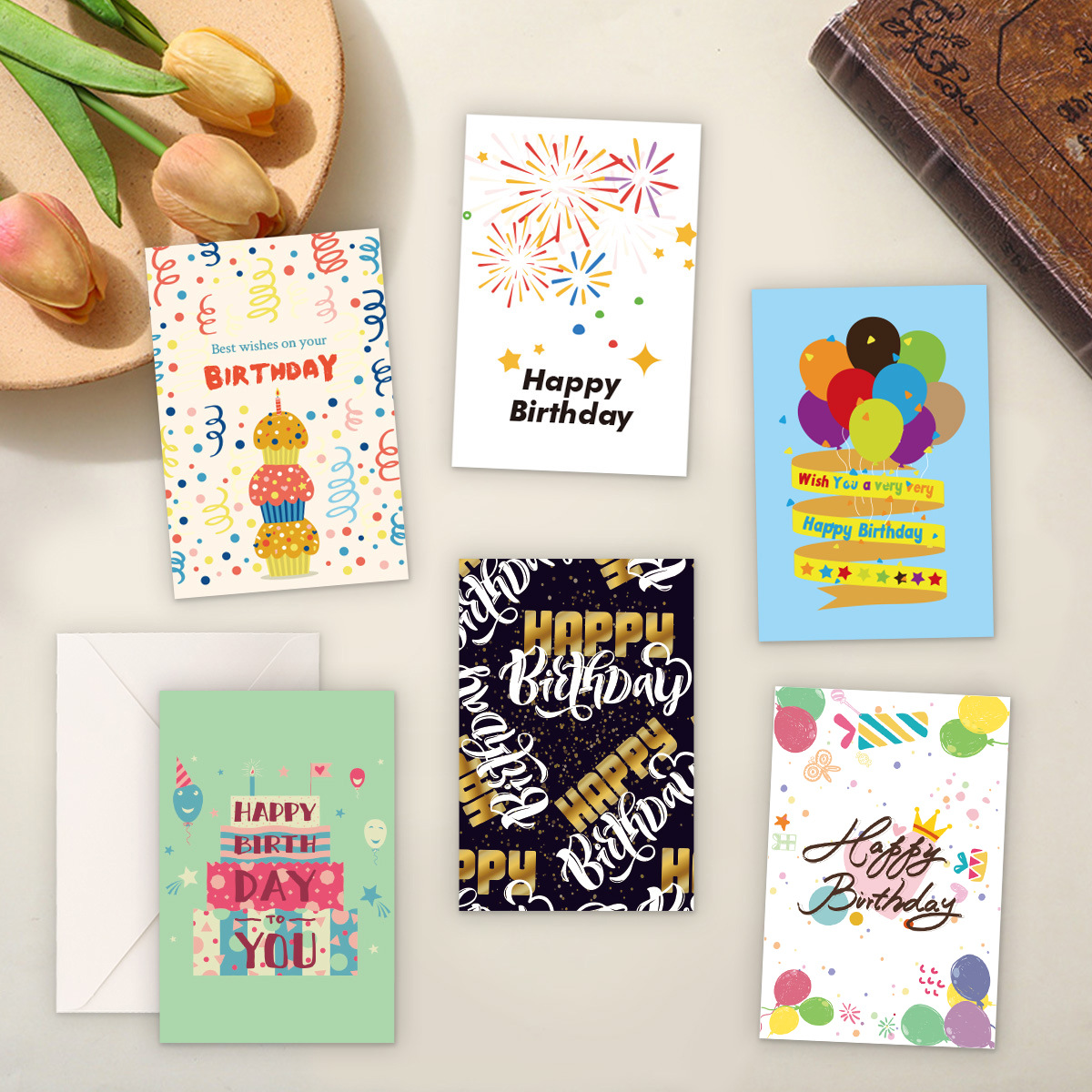 Birthday greeting card Amazon cross-border birthday suit 12 pieces send envelope birthday gift message plane folding card piece