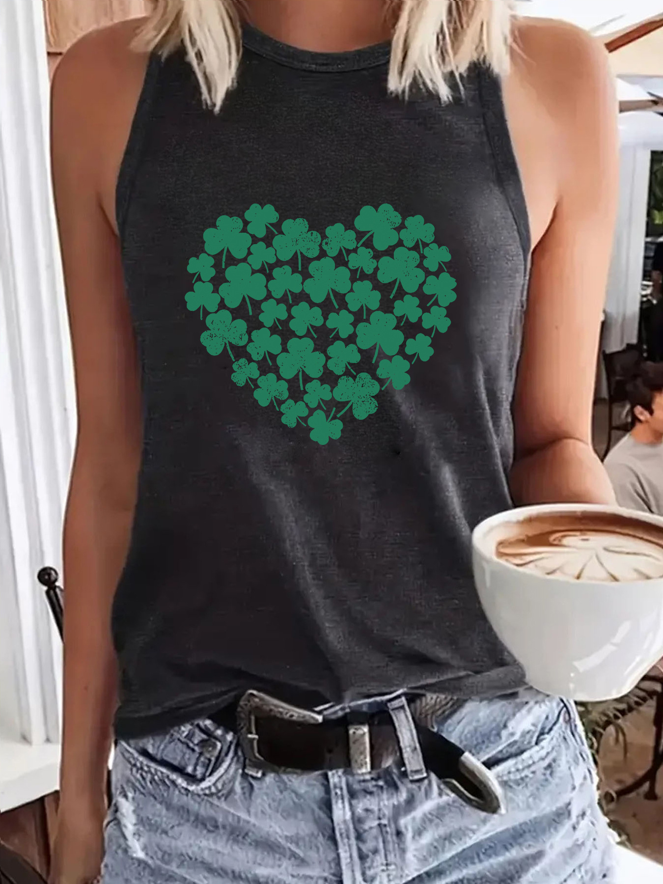 Amazon Fashion Trend Loose Women's Summer Big Vest Wholesale Cross Border Clover Love Printed Women's Clothing