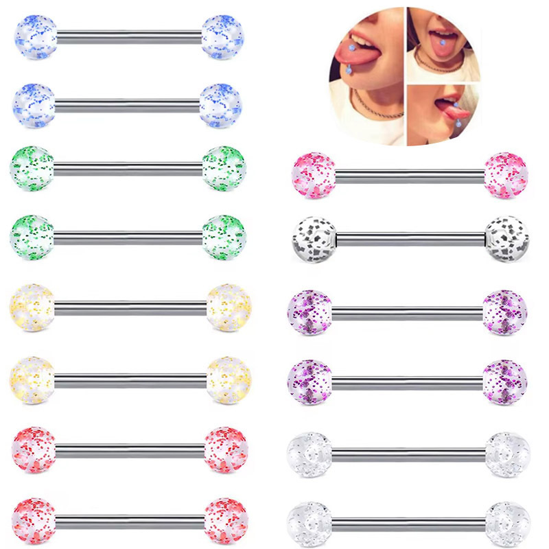 Multi-Color Glitter Tongue Nails, Sexy Stainless Steel Straight Nipple Nails, Men's and Women's Tongue Rings, Straight Ear Bridge Piercing Jewelry