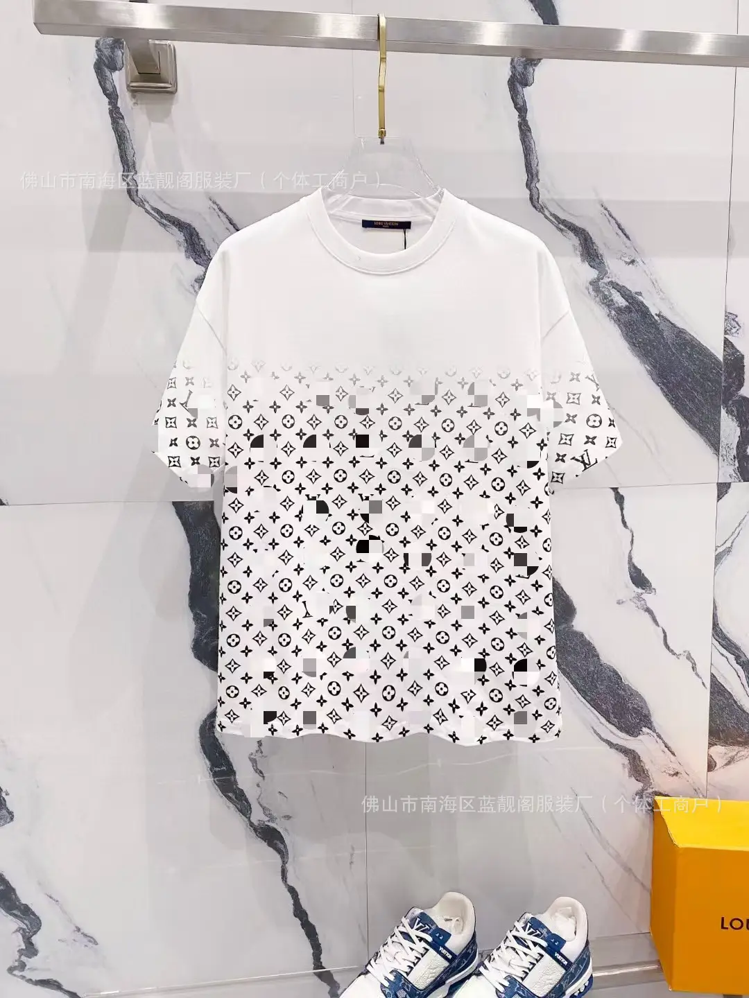 Cross-Border Luxury Trendy High-Quality L Full-Print Letter Short-Sleeve Trendy Brand Foreign Trade Classic Round-Neck Loose T-Shirt for Men and Women