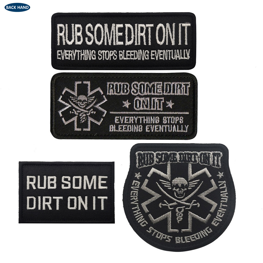 In stock Amazon Rub Some Dirt On It Pirate shield embroidery cloth sticker Velcro armband