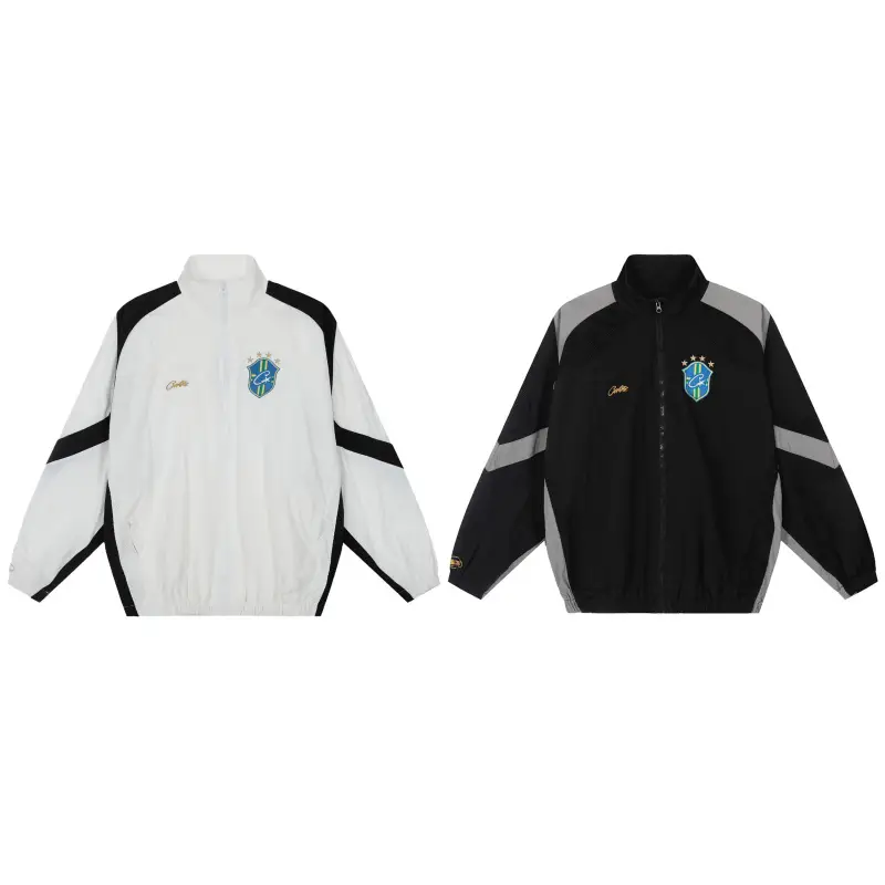 Corteiz American High Street Fashion Brand Retro College Style Badge Logo Embroidered Color-Block Woven Jacket for Men