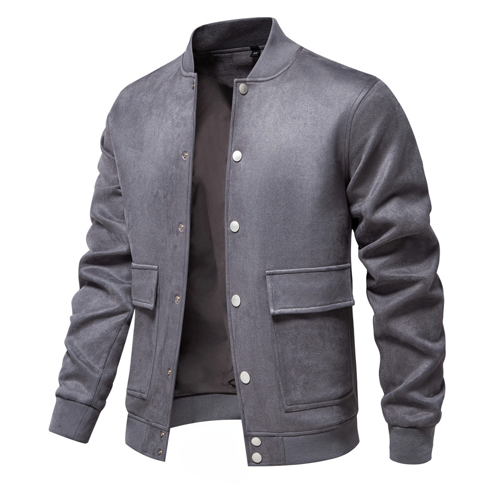 2024 Autumn and Winter New Suede Foreign Trade European Size Men's Stand Collar Jacket Casual Baseball Suit Men's Jacket