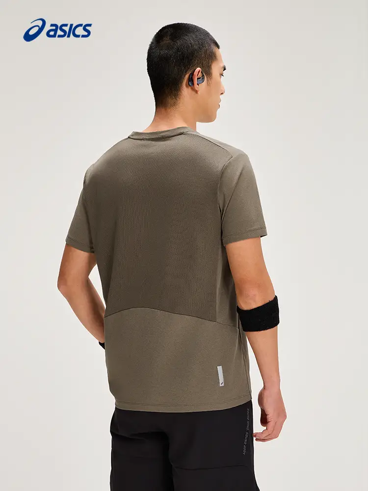 Asics Official Authentic Men's Moisture-Absorbing and Quick-Drying Running Short-Sleeves T-Shirt Plaid Breathable Reflective Sports Short-Sleeves