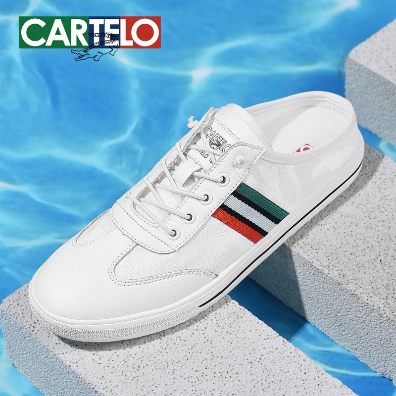 Cartiel Crocodile Ice Silk Canvas Shoes Men's Low-top Casual Board Shoes Half-support Shoes Flat Board Shoes Breathable White Shoes for Summer