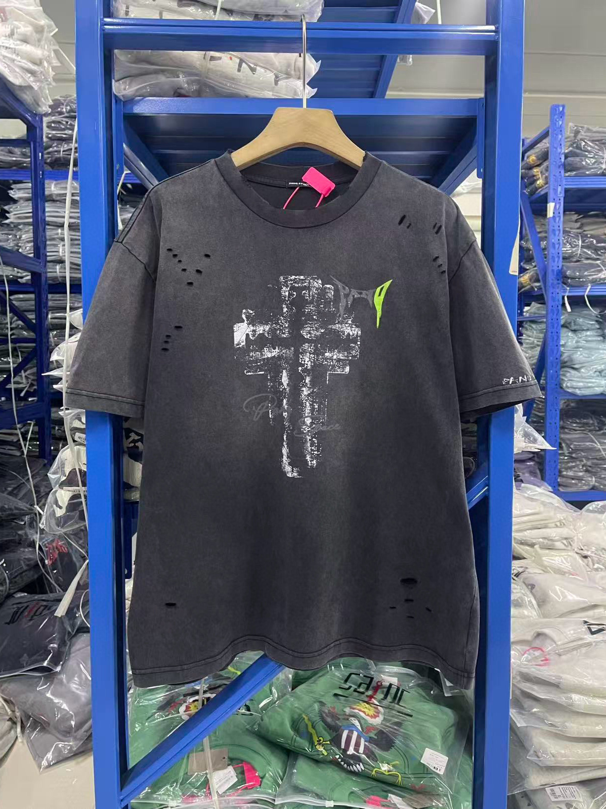 Panq Space 25Ss Blade Destroyed Washed Destroyed Blade Logo Short-Sleeved Men and Women