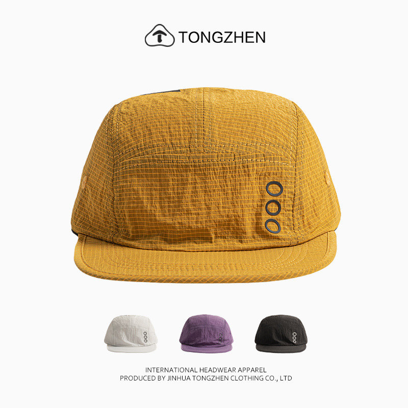 Cross-Border Hat Five-Panel Plaid Quick-Drying Baseball Cap for Men and Women, Spring and Summer Sun Protection Outdoor Cycling Flat-Brimmed Hat