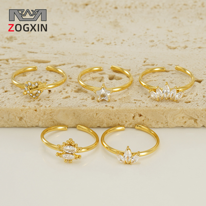 Cross-border new stainless steel inlaid zircon open ring female Europe and the United States all-match design sense light luxury titanium steel ring wholesale