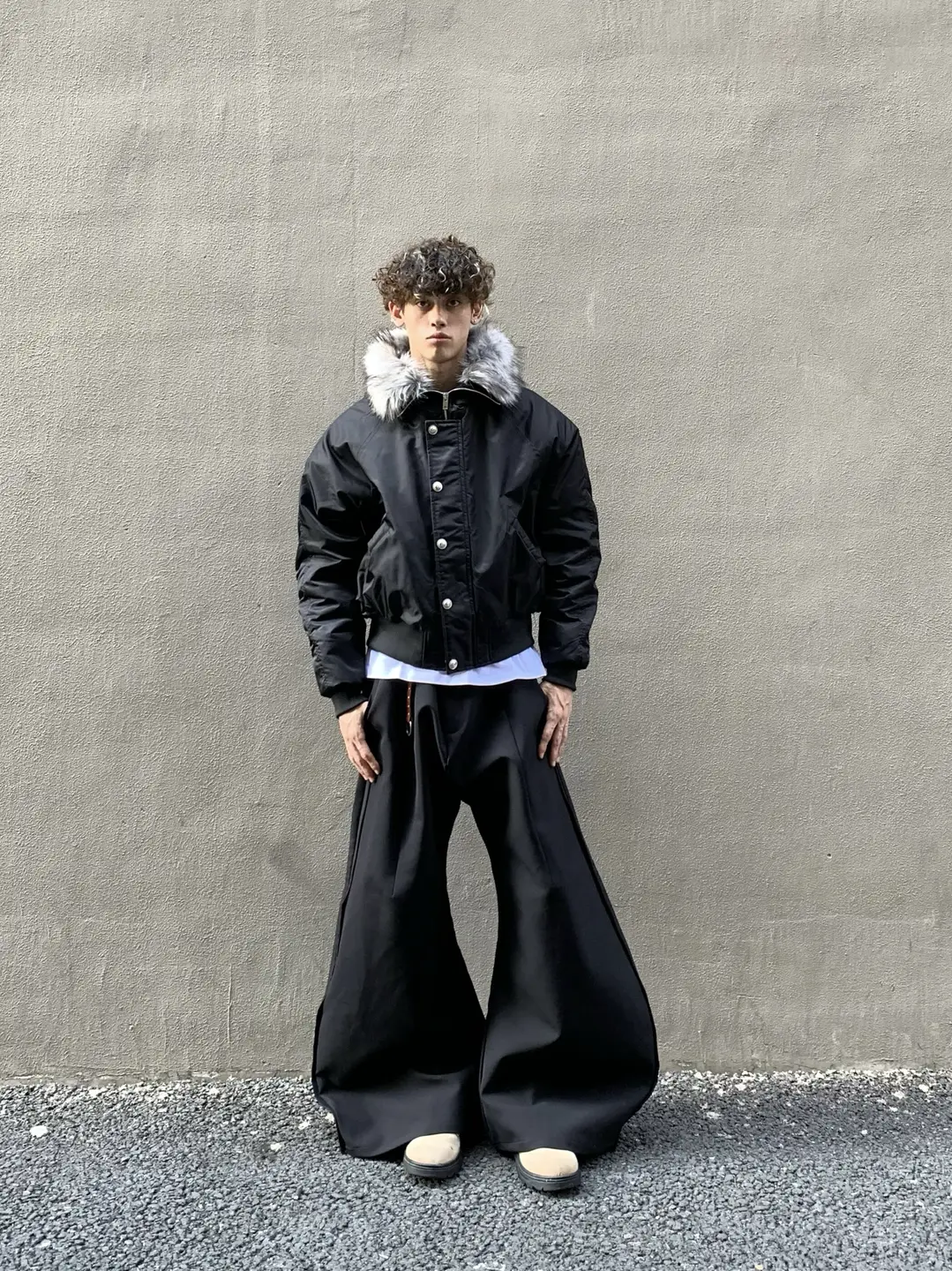 Men's Black Bomber Jacket with Fur Collar