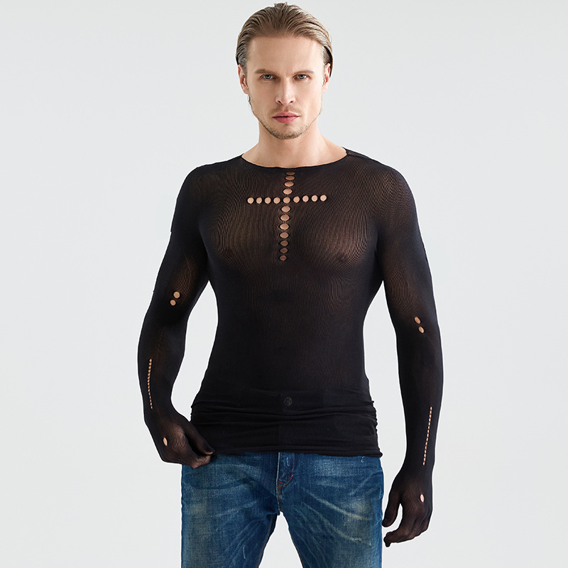 Pxfs European and American Cross-Border Aliexpress Sexy Cut Out Hole High Collar Slim One-Piece Sexy Intimates for Men Ns1002