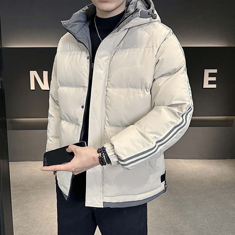 Cross-Border Live Streaming Popular Hooded down Cotton Jacket for Men, New Winter Hong Kong Style Cotton Coat, Loose Fit, Large Size, Casual Cotton Jacket