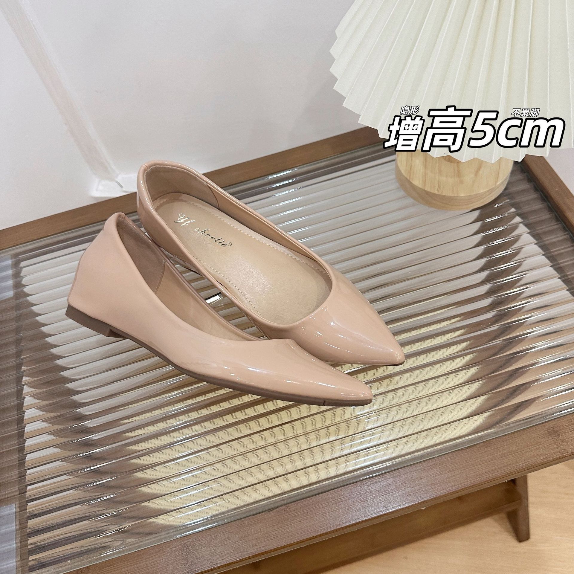 Nude Pointed Toe Shoes ~ Heightening 5cm Flats Open Toe Seam Sexy Pure Desire Gentle Elegant Simple Work Clothing Shoes