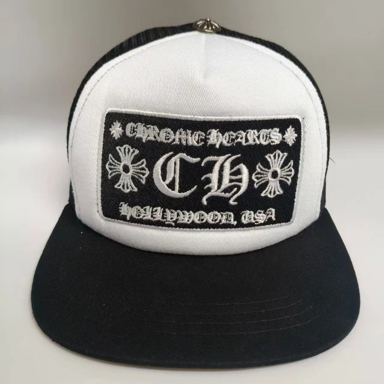 24SSChrome Hearts帽子梵文刺绣拼色鸭舌帽情侣款跨境平顶