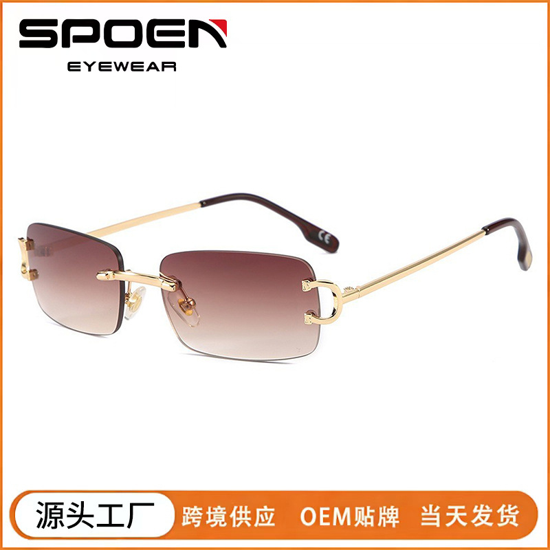 2025 Cross-Border European and American Fashion Street Photography Trendy Sunglasses for Women, High-End, Face-Showing, Small New Style, Rimless Edge-Cut Sunglasses for Men