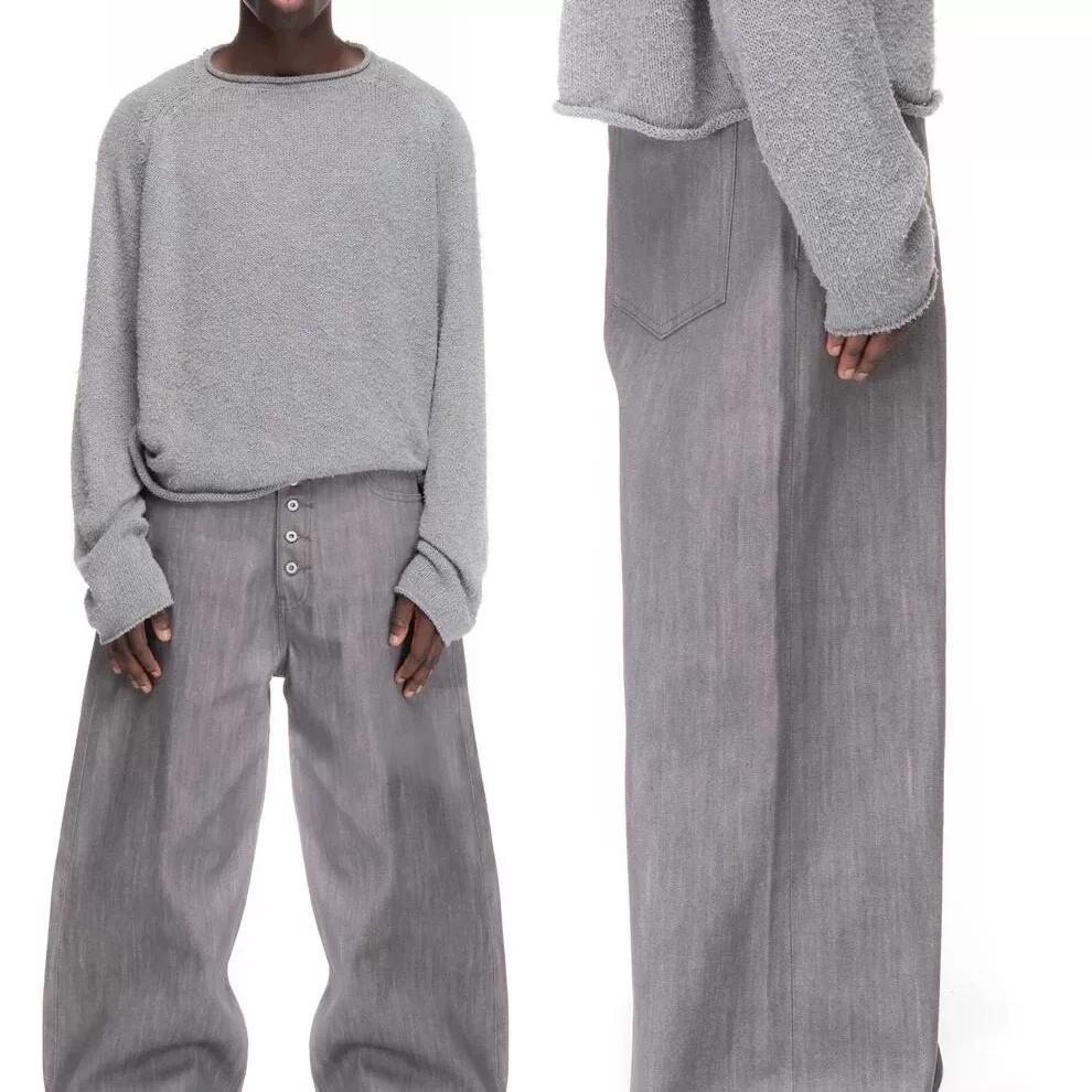 No faith studios Japan limited edition red border red ear Danny grey cow curved knife baggy three-dimensional jeans