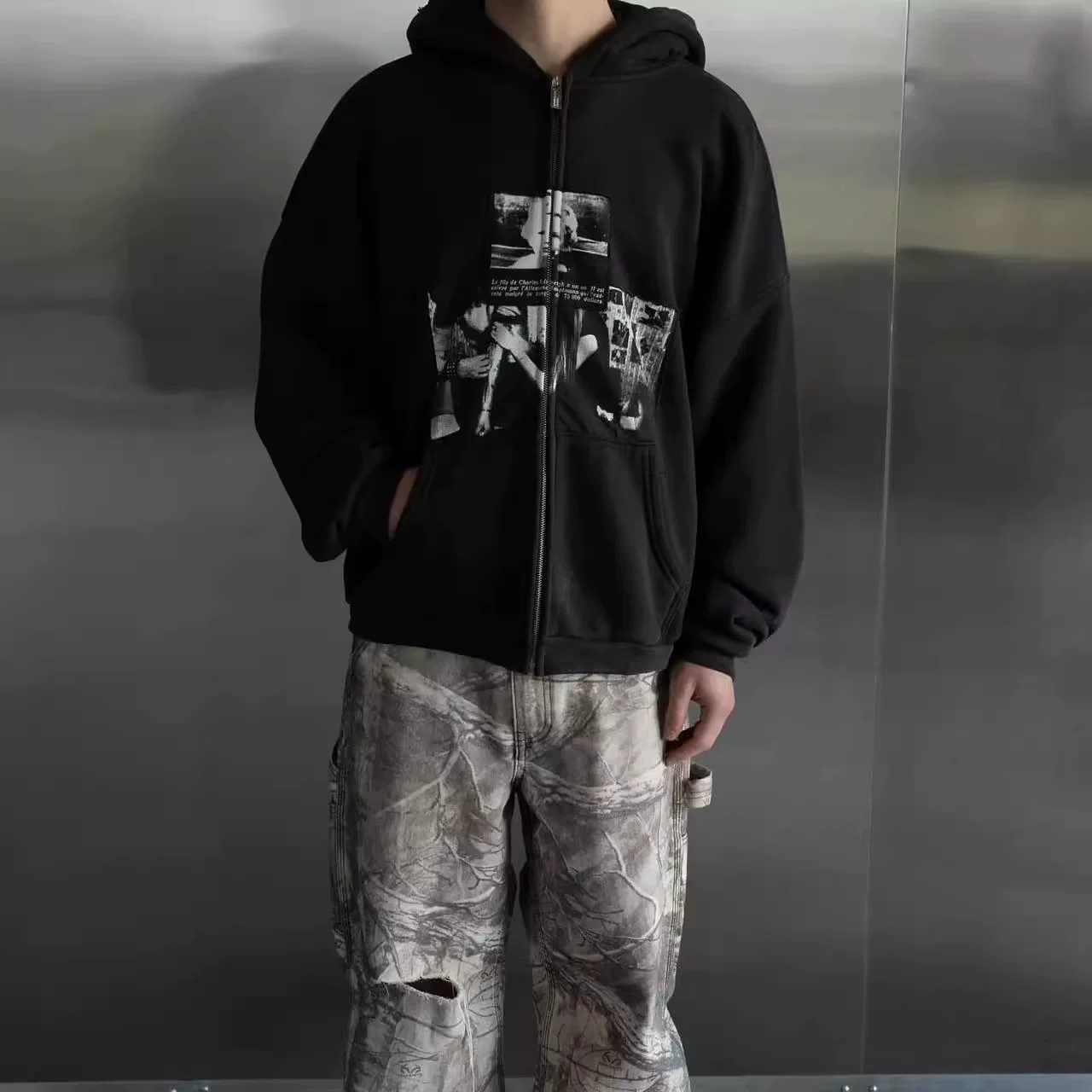 Ultra limited ERD X MAXFILD Los Angeles limited edition patch printed zipper hooded sweatshirt