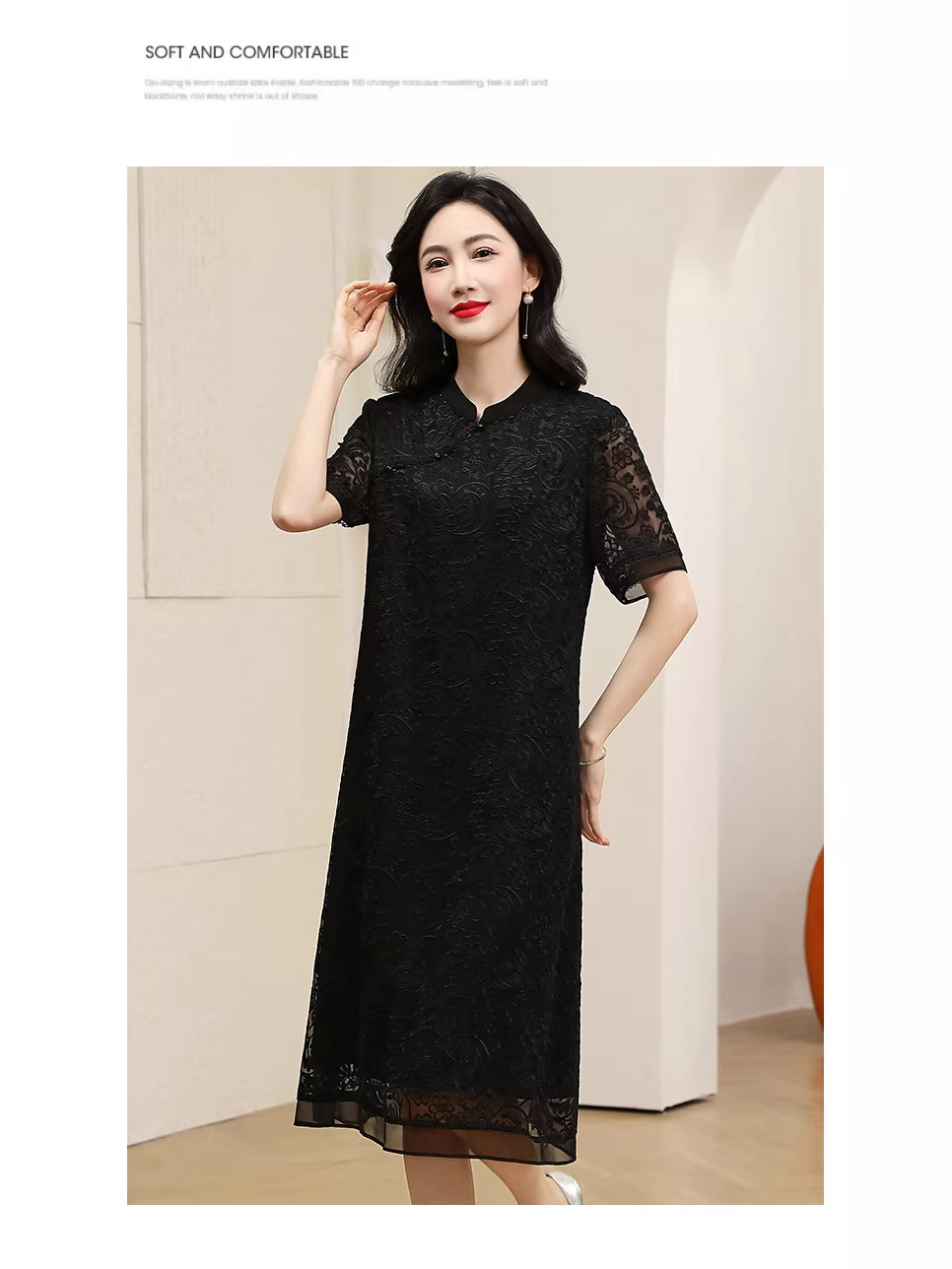 Hangzhou's New 100% Silk Embroidered Dress for Women, Round Neck, Short Sleeves, Long Style, Elegant Mulberry Silk Long Dress